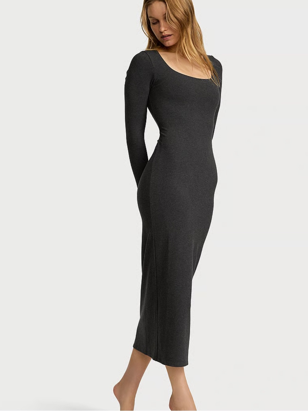 VICTORIA'S SECRET Shapewear by Victoria Smoothing Rib Long-Sleeve Maxi Dress M